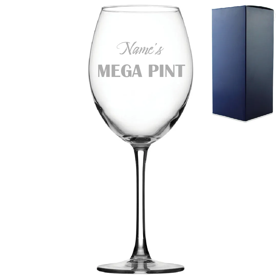 Personalised Engraved Mega Pint Wine Glass, Novelty Gift Bold Design