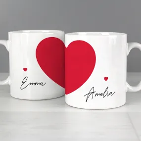 Personalised Split Hearts Mug Set