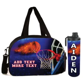 Personalized Full Color Sport Duffel Bag W/ Optional Water Bottle - Basketball