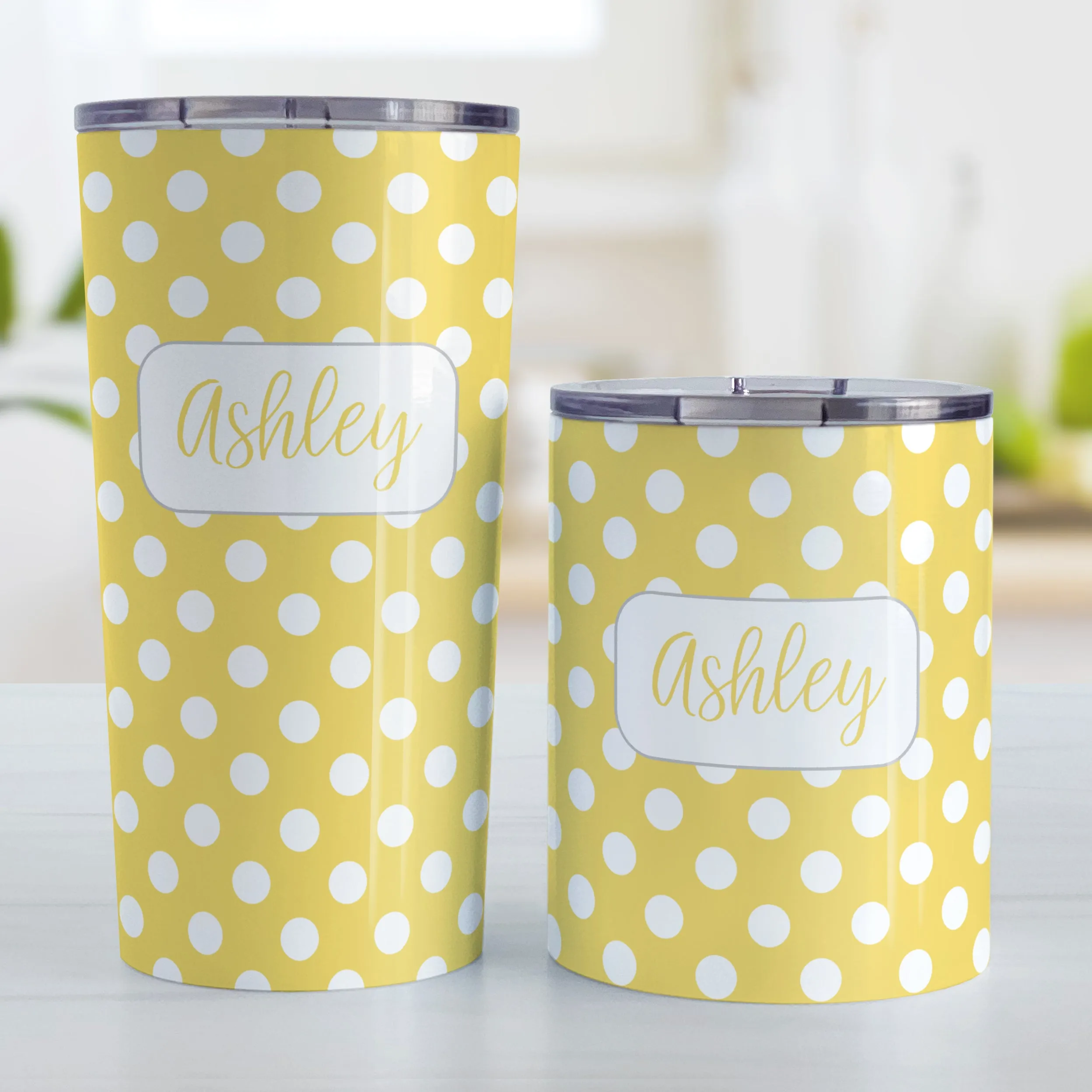 Personalized Yellow Polka Dot Tumbler Cup