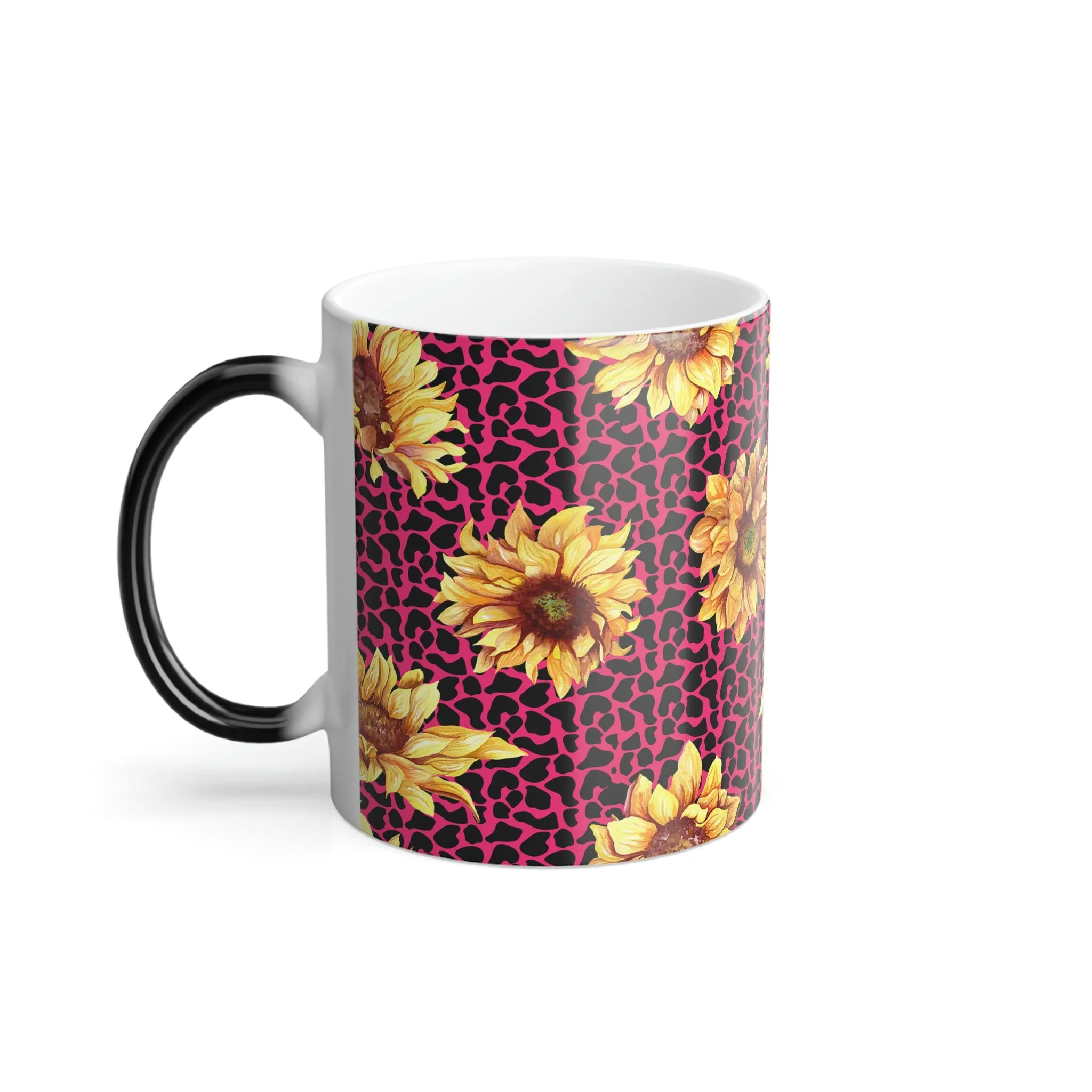 Pink leopard pattern sunflower 11oz Color Morphing Mug