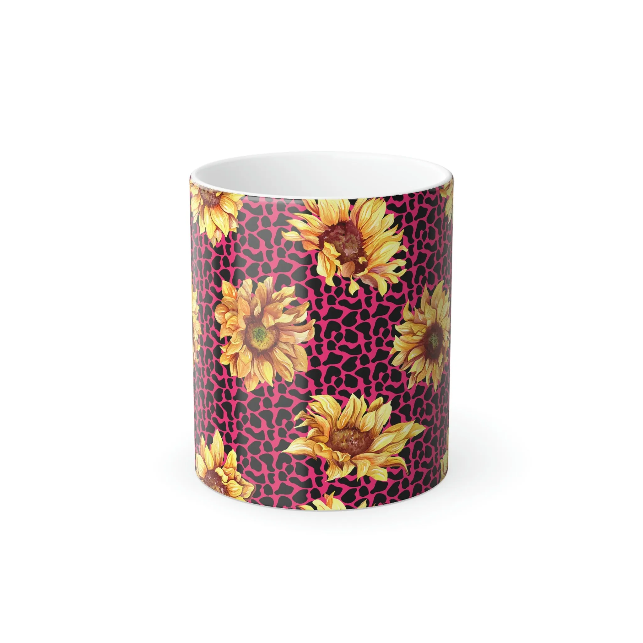 Pink leopard pattern sunflower 11oz Color Morphing Mug