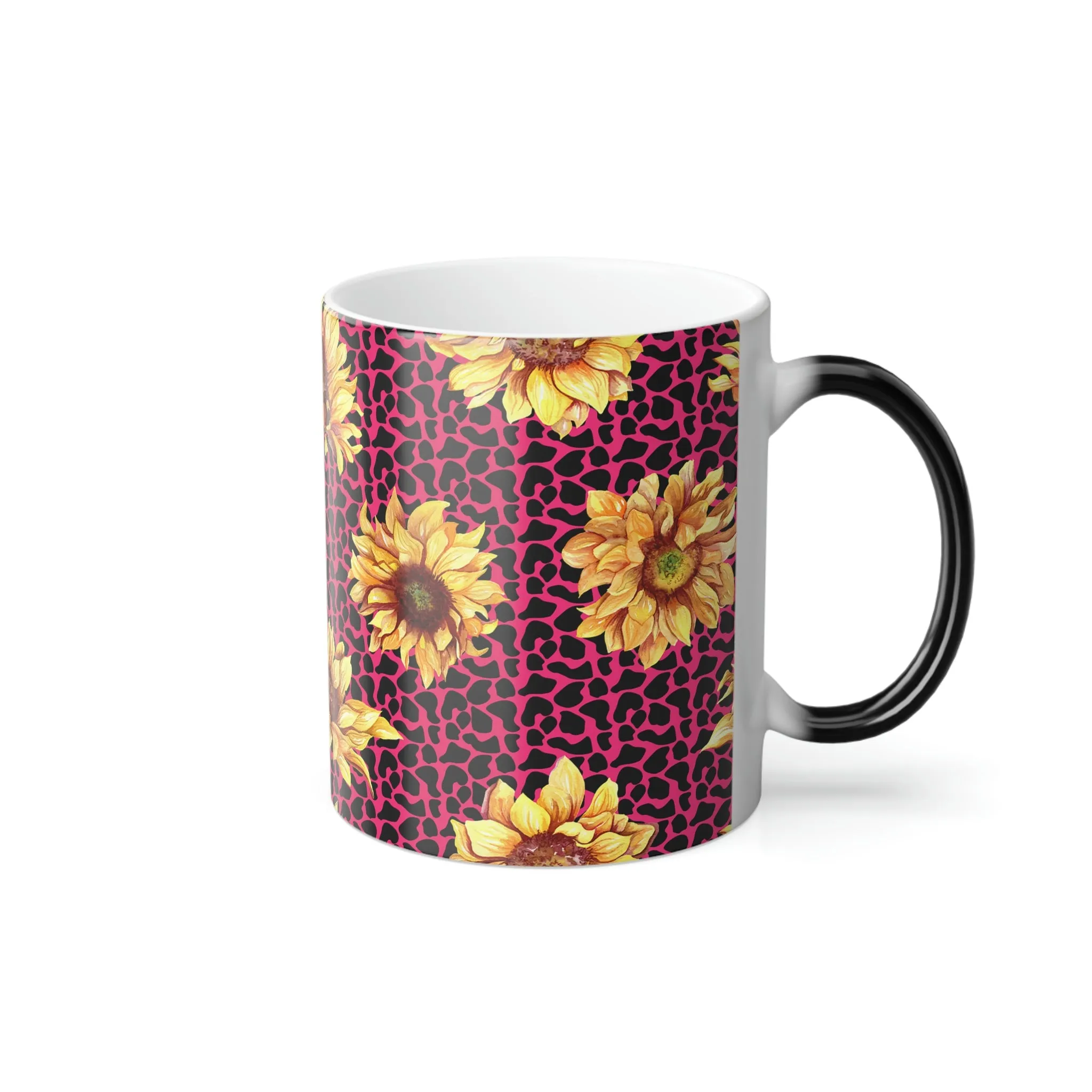 Pink leopard pattern sunflower 11oz Color Morphing Mug