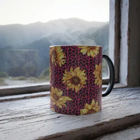 Pink leopard pattern sunflower 11oz Color Morphing Mug