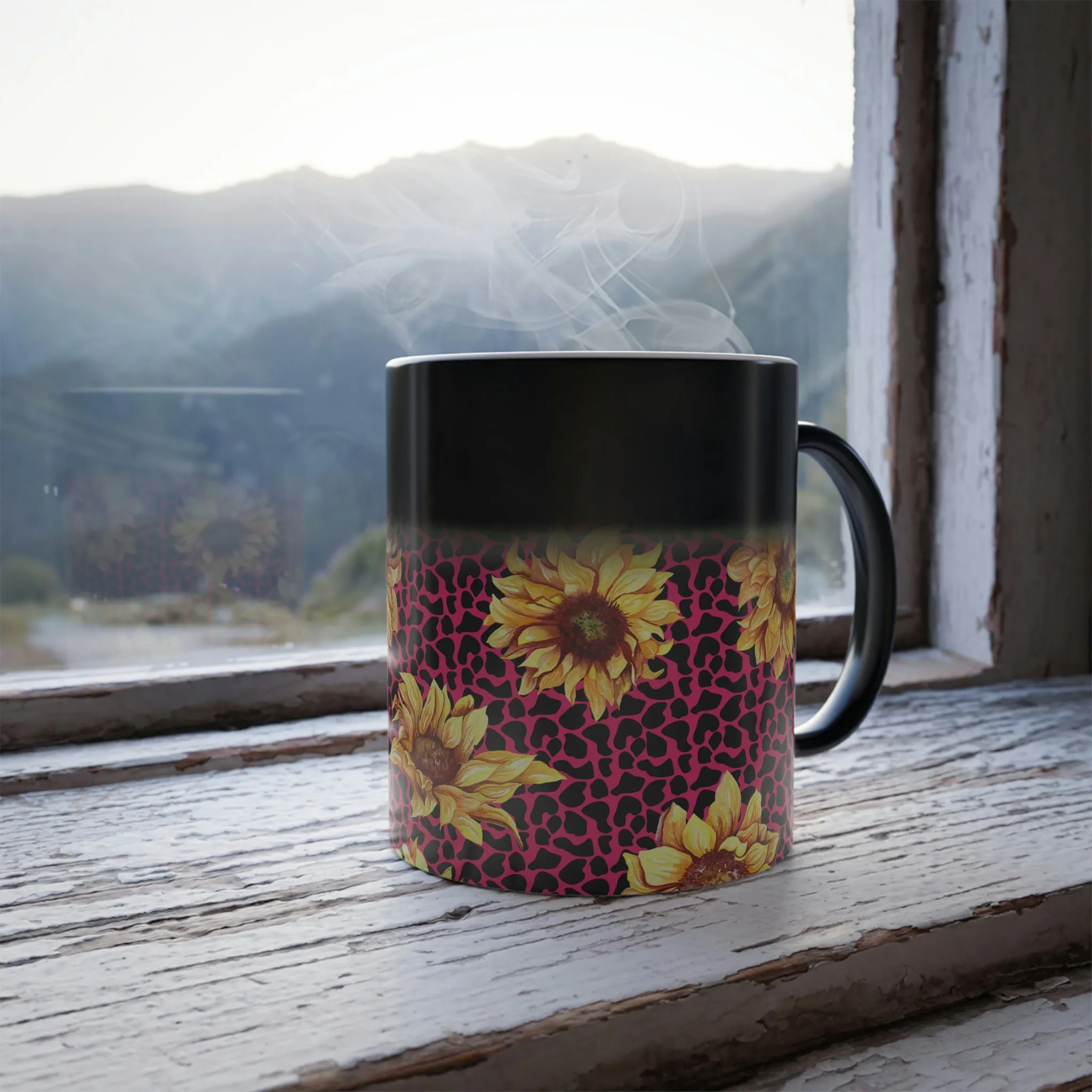 Pink leopard pattern sunflower 11oz Color Morphing Mug