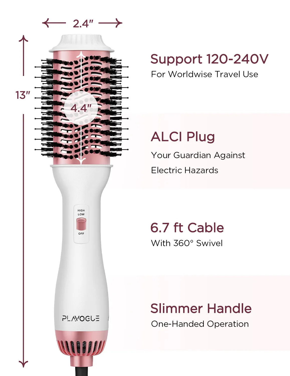 Plavogue Hair Dryer Brush, 110V-240V Dual Voltage Hair Dryer Brush