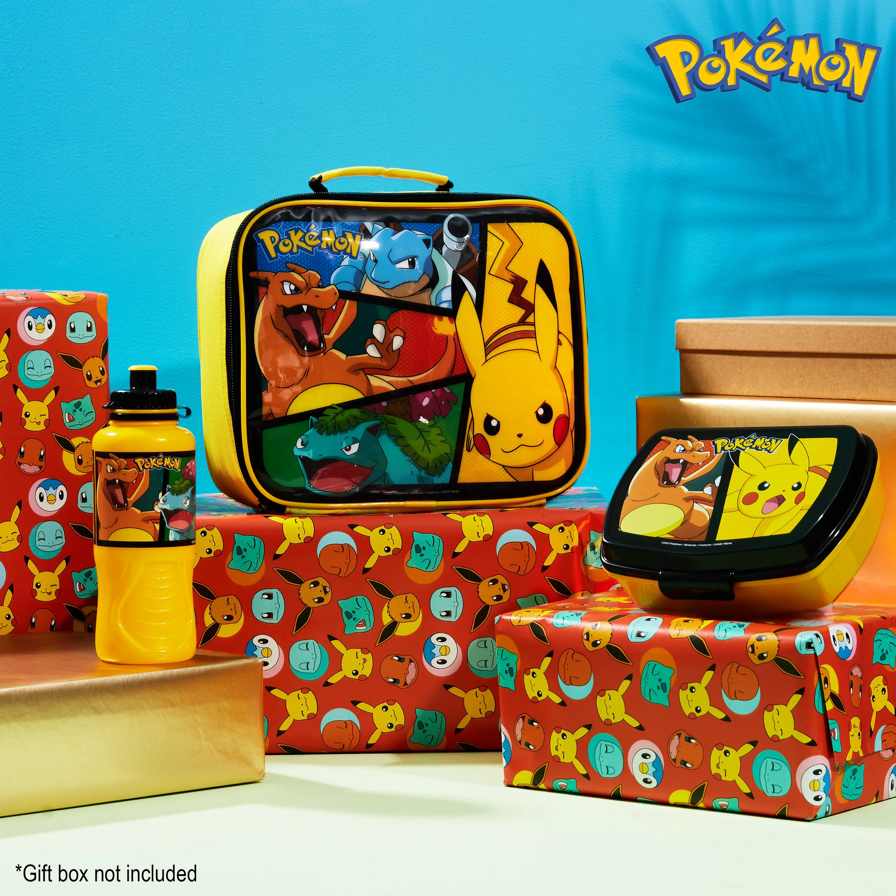 Pokemon Kids Lunch Box 3 Piece Set Insulated Lunch Bag Snack Box Pikachu 430ml Water Bottle