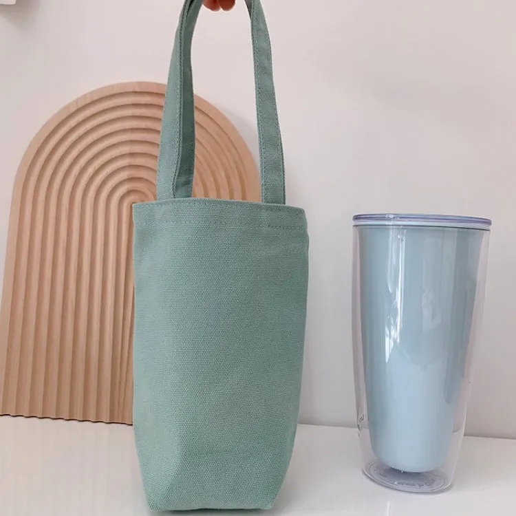 Portable Water Cup Coffee Bag Outdoor Thermal Insulation Solid-Color Canvas Cup Cover, Specification: Handheld (Bean Green)