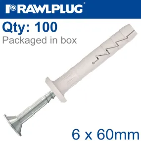 RAWLPLUG NYL NAIL-IN FIXING 6X60MM MUSH HEAD X100-BOX RAW R-FX-N-06K060