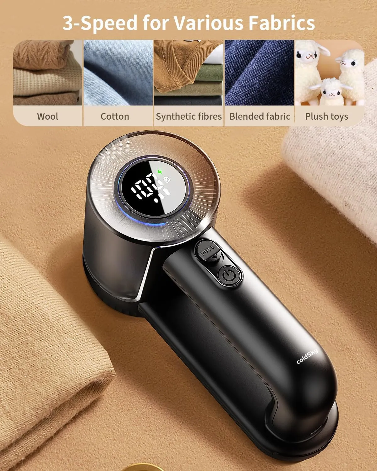 Rechargeable Fabric Shaver with Lint Brush, XL Electric Lint Remover with Digital Display, 3 Extra-Large Blades Defuzzer Sweater Shaver, Lint Shaver for Clothing, Furniture, Blanket, Black