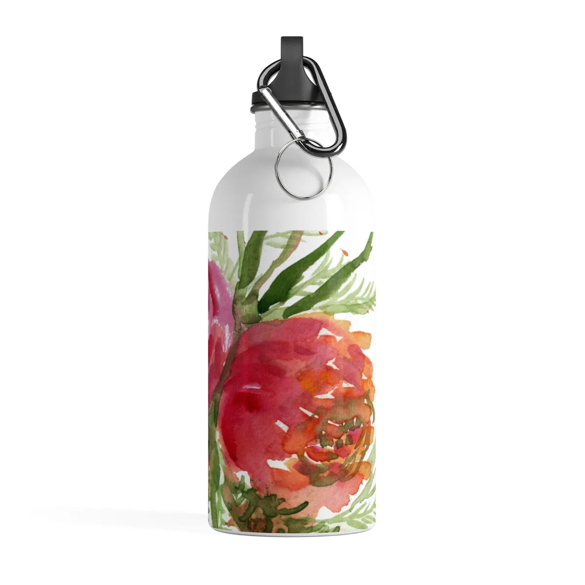 Red Orange Roses Water Bottle, Spring Floral Print Stainless Steel 14 oz. Bottle - Printed in USA