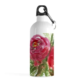 Red Orange Roses Water Bottle, Spring Floral Print Stainless Steel 14 oz. Bottle - Printed in USA