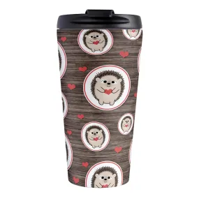 Rustic Wood Red Heart Hedgehog Travel Mug