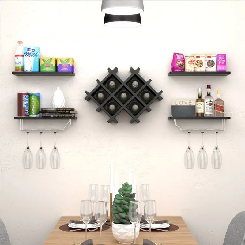 Set of 5 Wall Mount Wine Rack Set with Storage Shelves