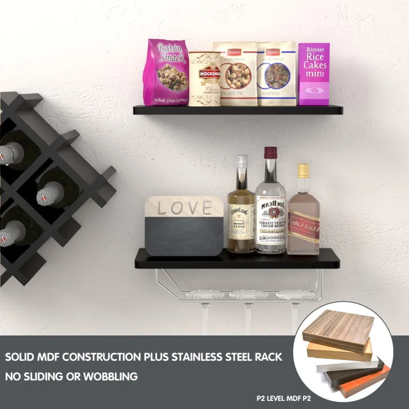 Set of 5 Wall Mount Wine Rack Set with Storage Shelves