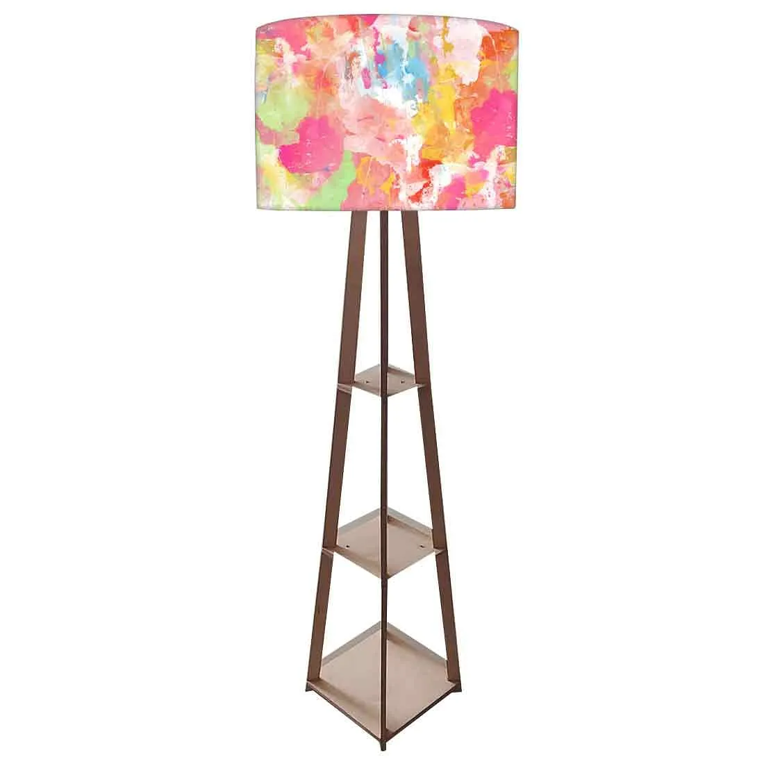 Small Wooden Floor Lamp - Orange Paint Splash