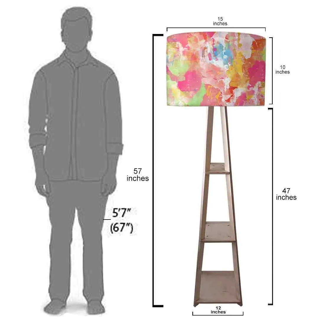 Small Wooden Floor Lamp - Orange Paint Splash