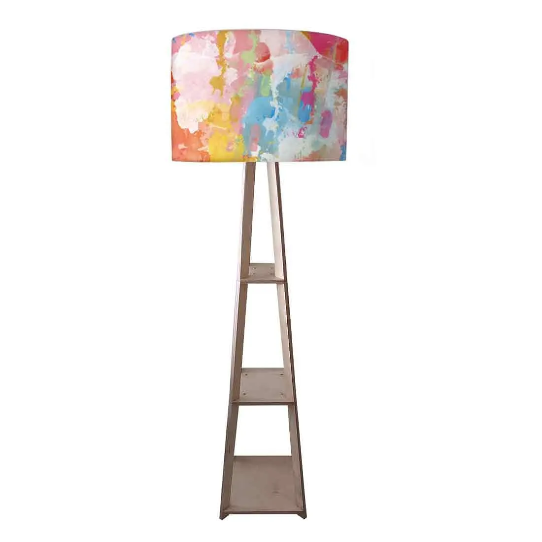 Small Wooden Floor Lamp - Orange Paint Splash