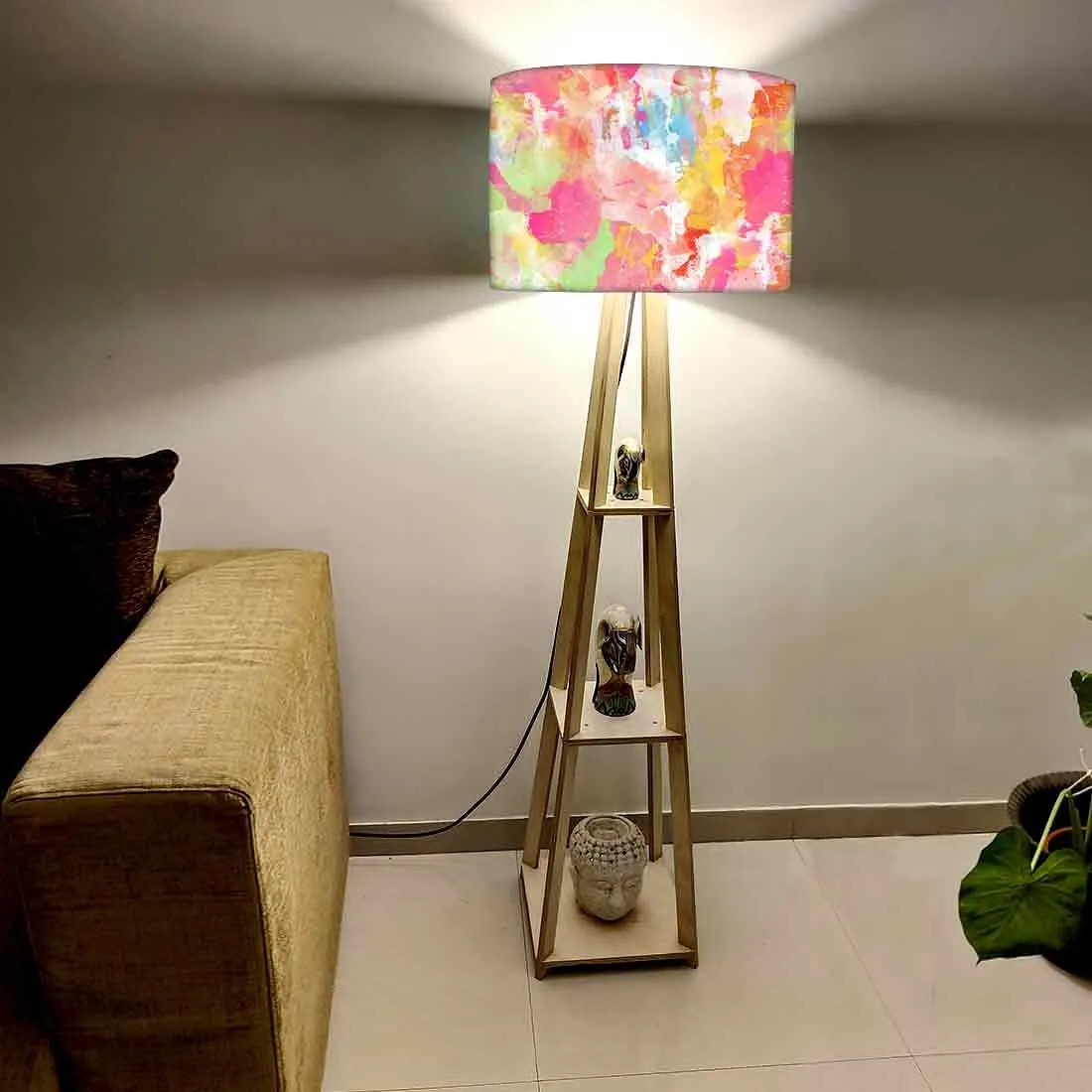 Small Wooden Floor Lamp - Orange Paint Splash