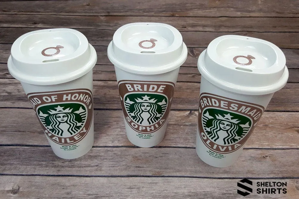 Starbucks Glitter Vinyl Bridal Party Custom Decal - Glitter Vinyl Decal on  Starbucks Cup