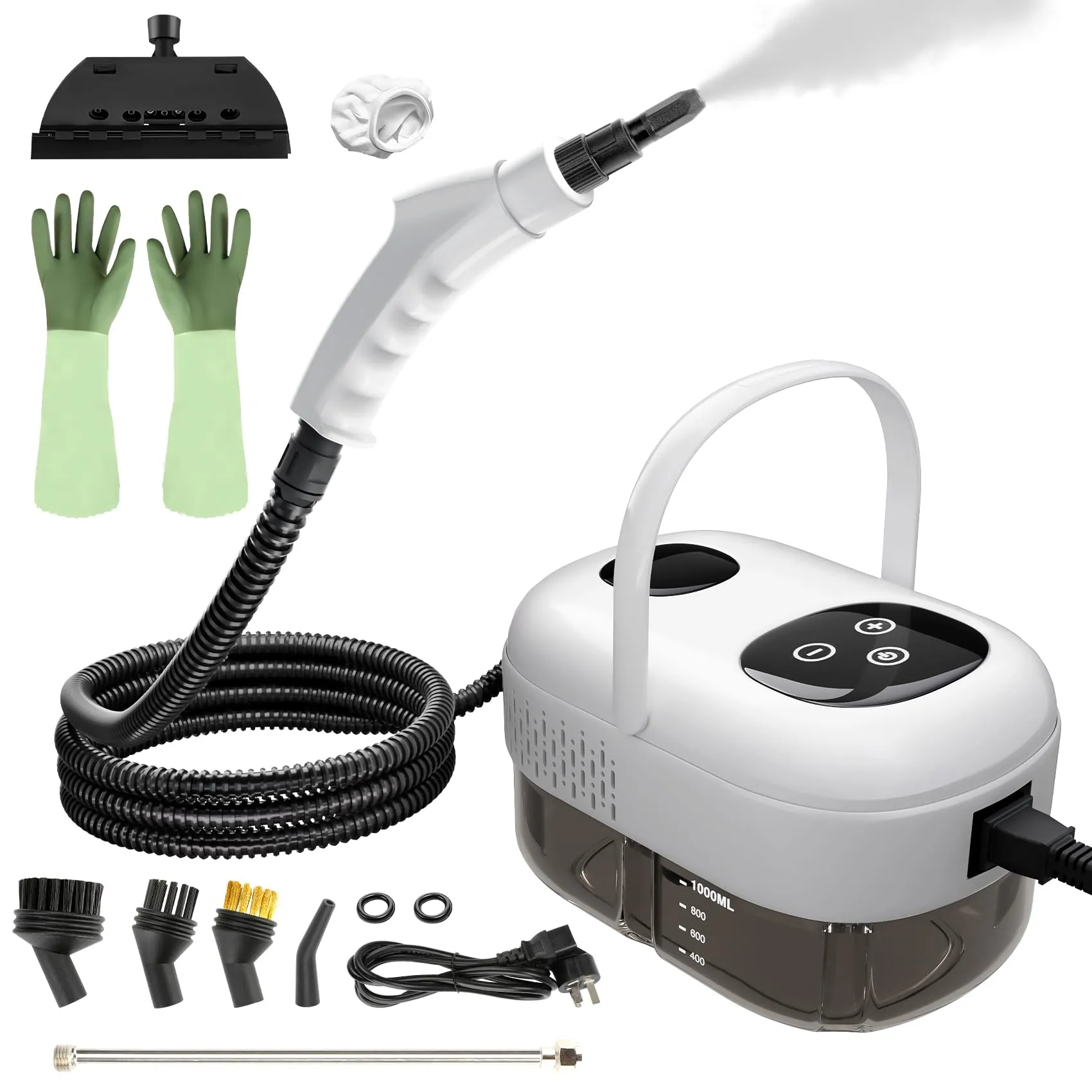 Steam Cleaner, 1100ML/2500W High Power Handheld Steam Cleaner with Smart Touch - 3 Brush Heads - Glass Brush with Towel for Stain Removal at Home, Portable Steamer for Cleaning Car, Upholstery, Carpet