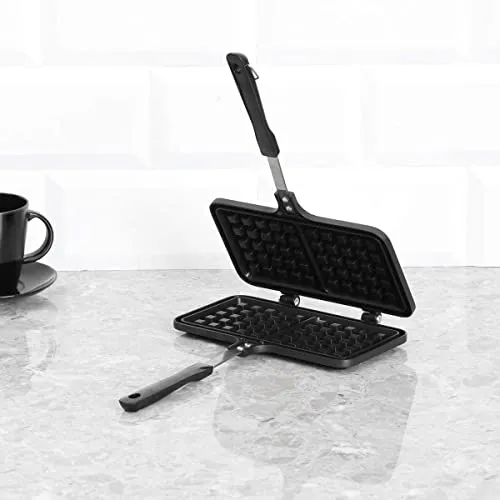 Stove Top Iron Waffle Maker,Deep Fill Non-Stick Plates Teflon Coating for Easy Clean Mini Waffle Baking Pan Bakeware for Snacks Breakfast