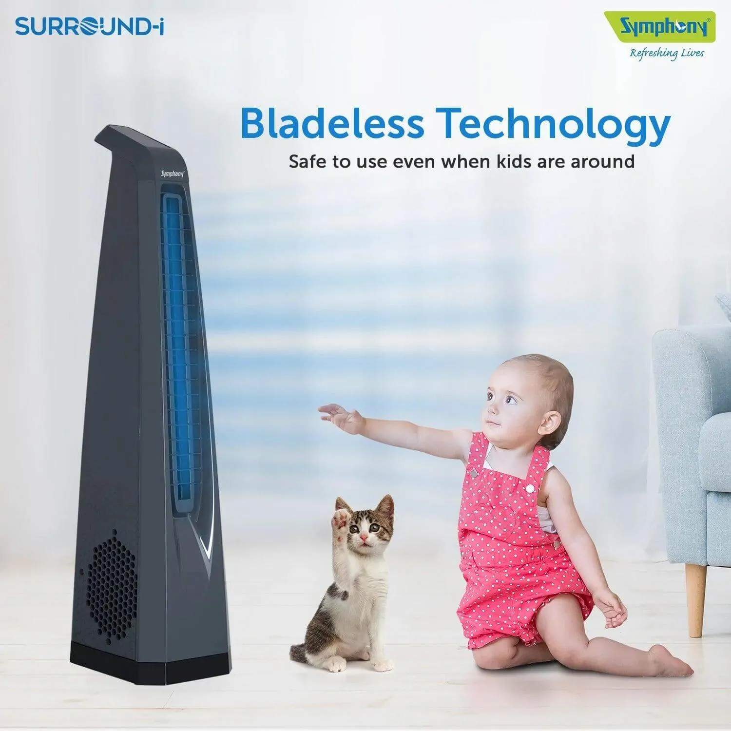 Surround-i Bladeless Tower Fan with Remote Control Grey