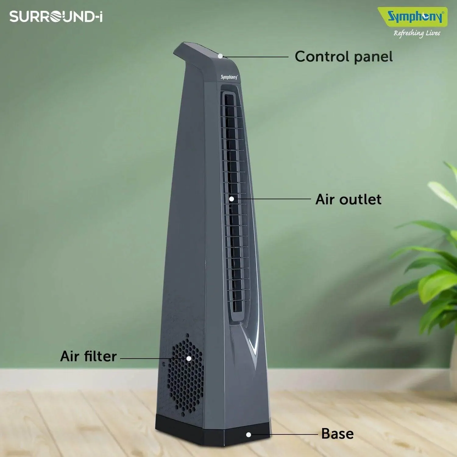 Surround-i Bladeless Tower Fan with Remote Control Grey