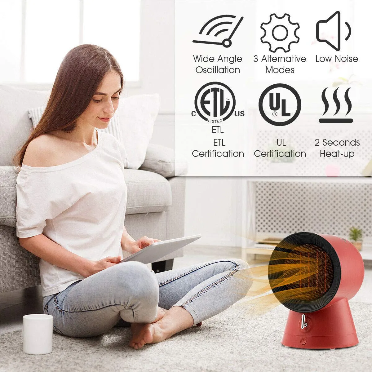 Tangkula 3 Modes 1500W Small Portable Ceramic Heater, 2 Seconds Heating