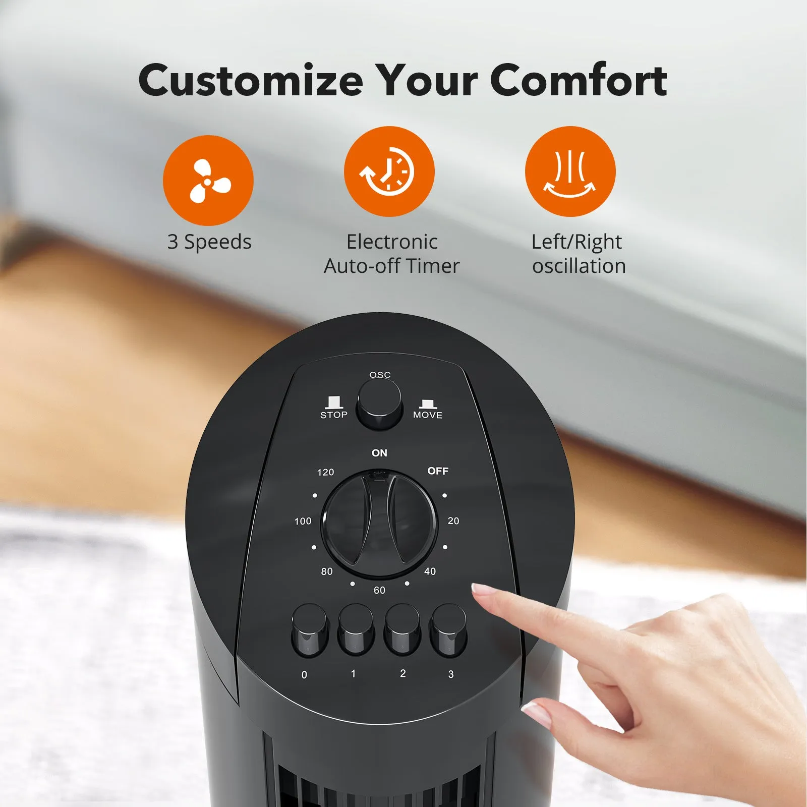 TaoTronics Tower Fan 36" with 3 Speed Settings and Auto-off Timer 90°Oscillating Cooling Standing Fan WM