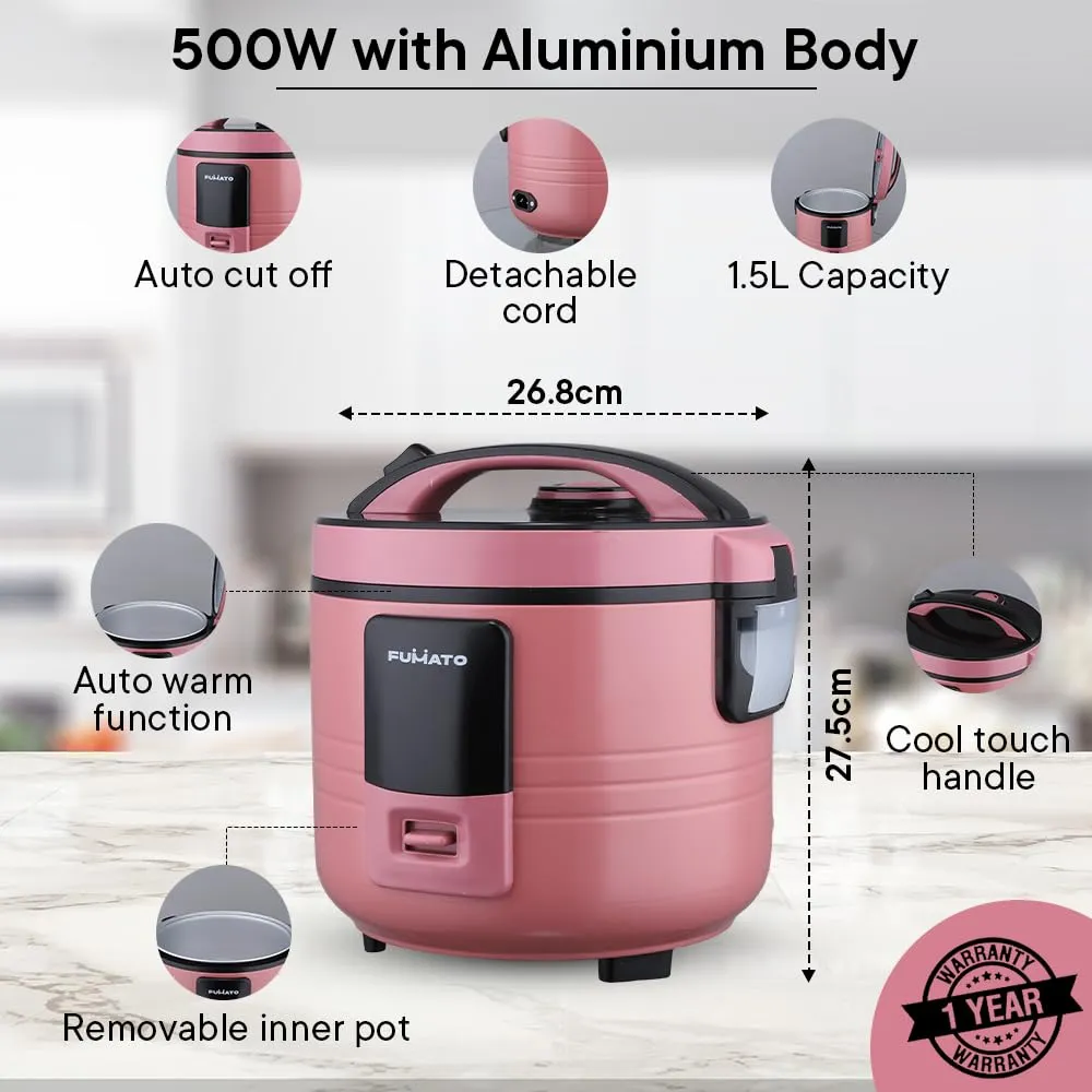 The Better Home Fumato's Kitchen and Appliance Combo|Rice Cooker   Rectangular Glass Jar 1000ml, Set of 2 |Food Grade Material| Ultimate Utility Combo for Home| Pink