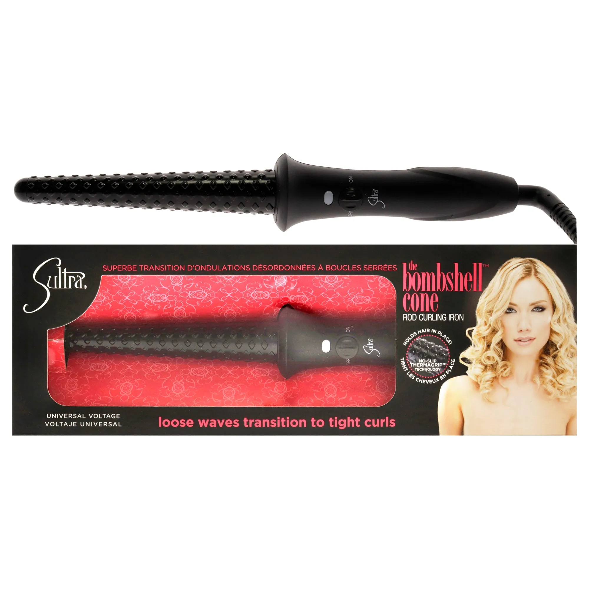 The Bombshell Cone Rod Curling Iron - Black by Sultra for Unisex - 1 Inch Curling Iron