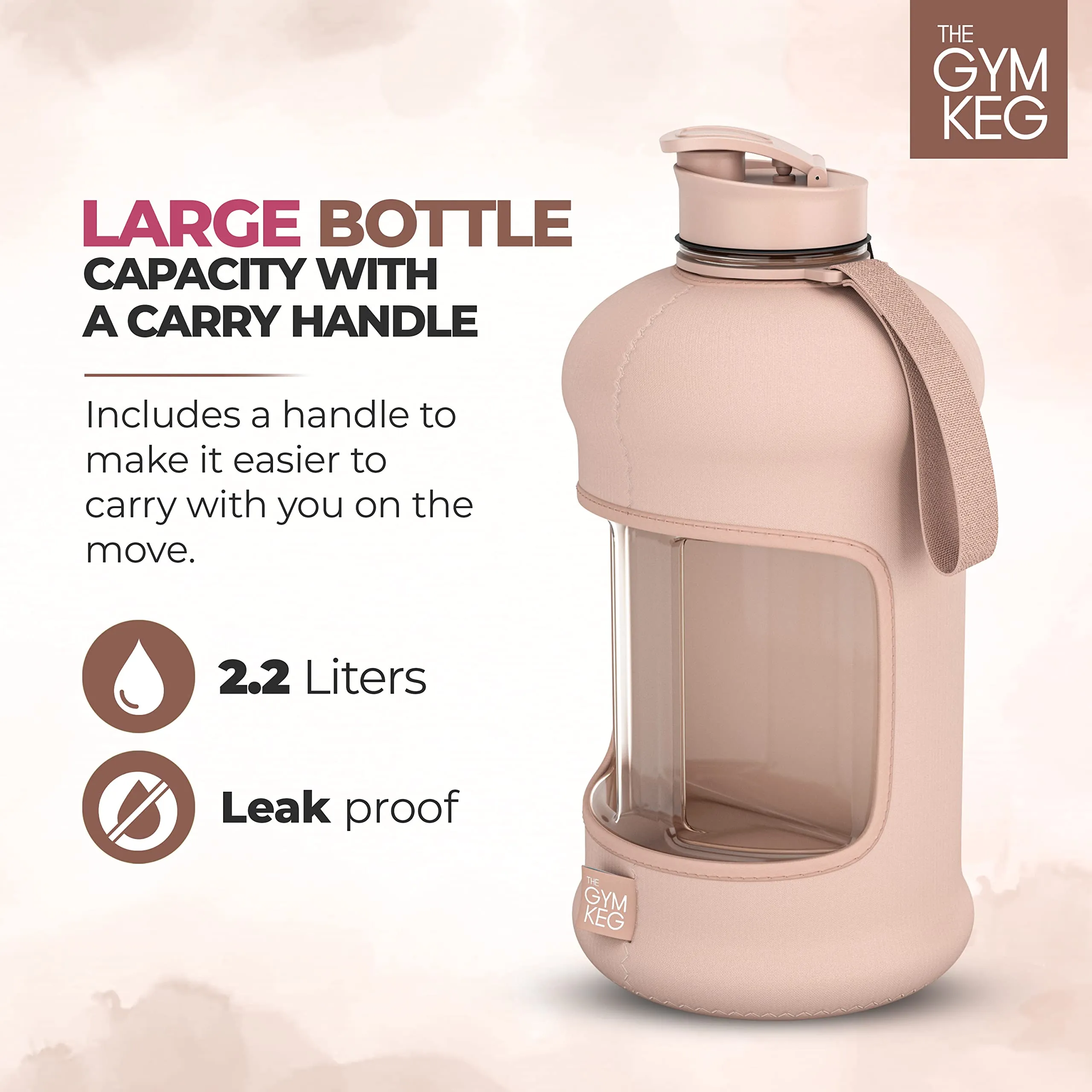 THE GYM KEG Sports Water Bottle (2.2 L) Insulated | Various Color Options | Half Gallon