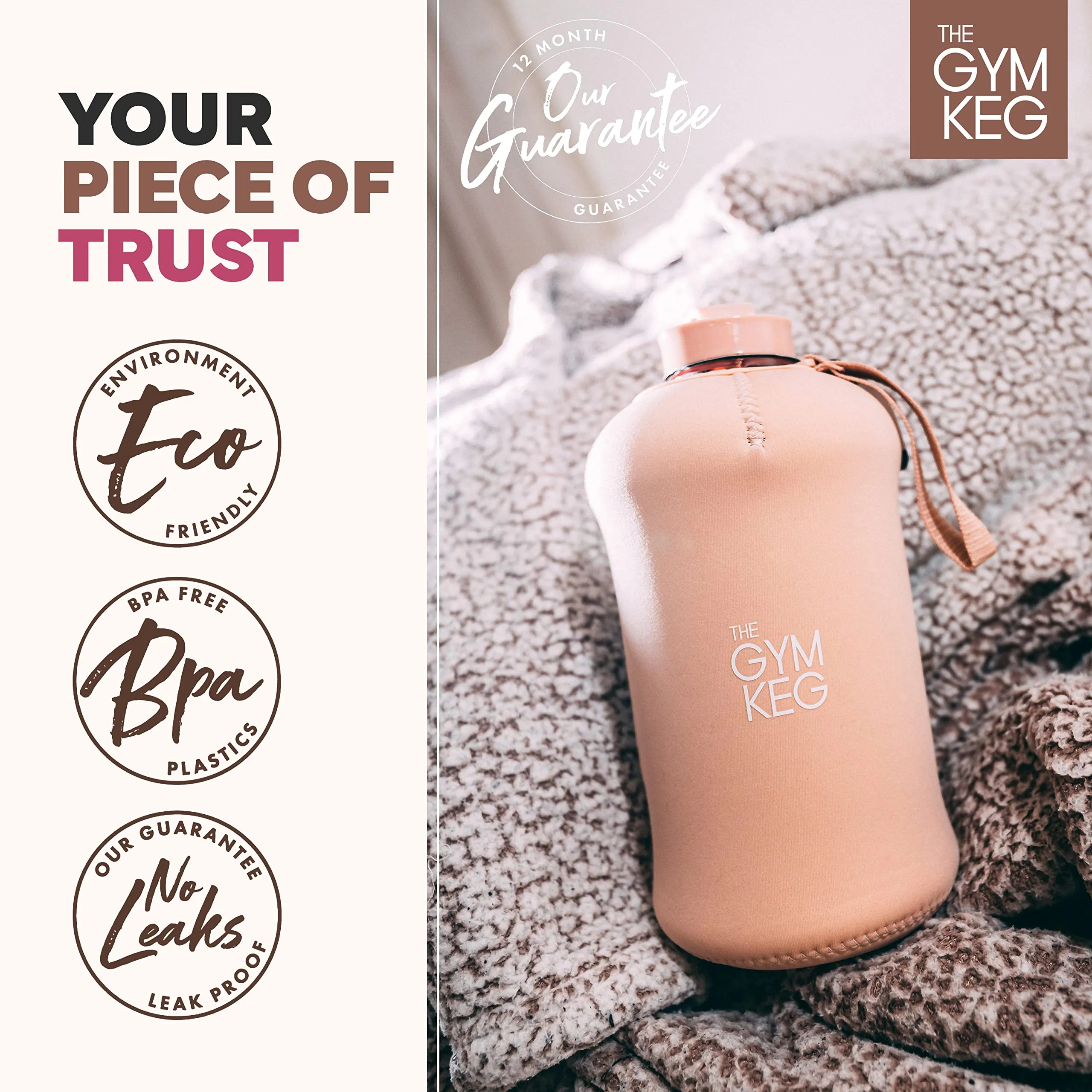 THE GYM KEG Sports Water Bottle (2.2 L) Insulated | Various Color Options | Half Gallon