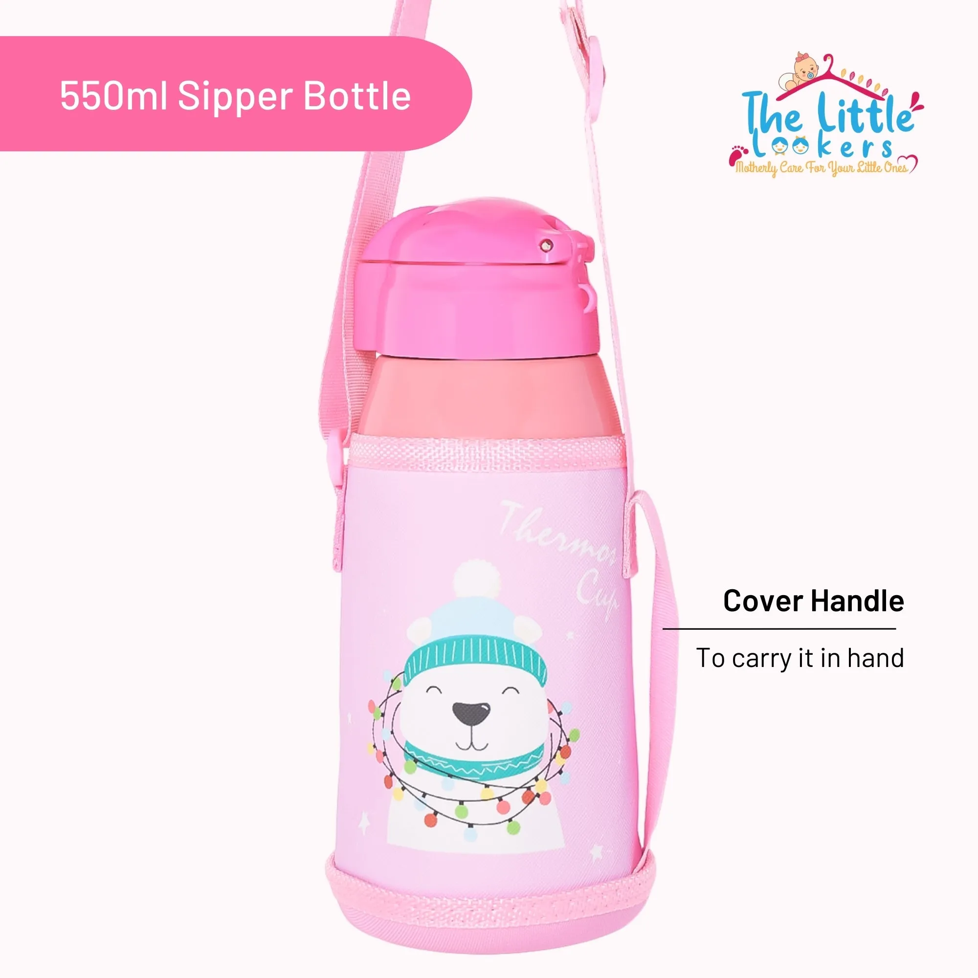 THE LITTLE LOOKERS Stainless Steel Insulated Sipper Bottle with Pop up Straw & Cover for Kids (550ml)