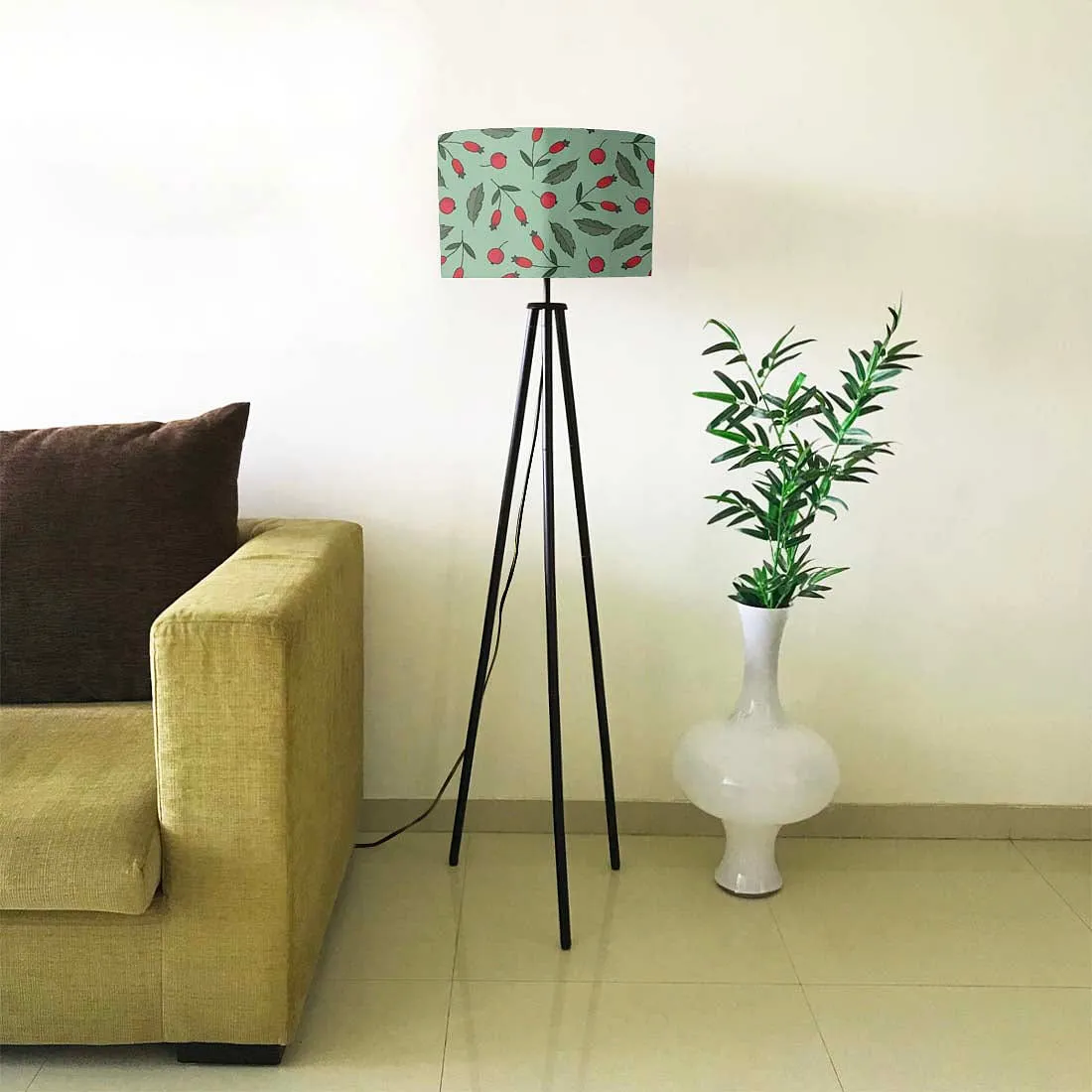 Tripod Floor Lamp Standing Light for Living Rooms -Berries and Leaves