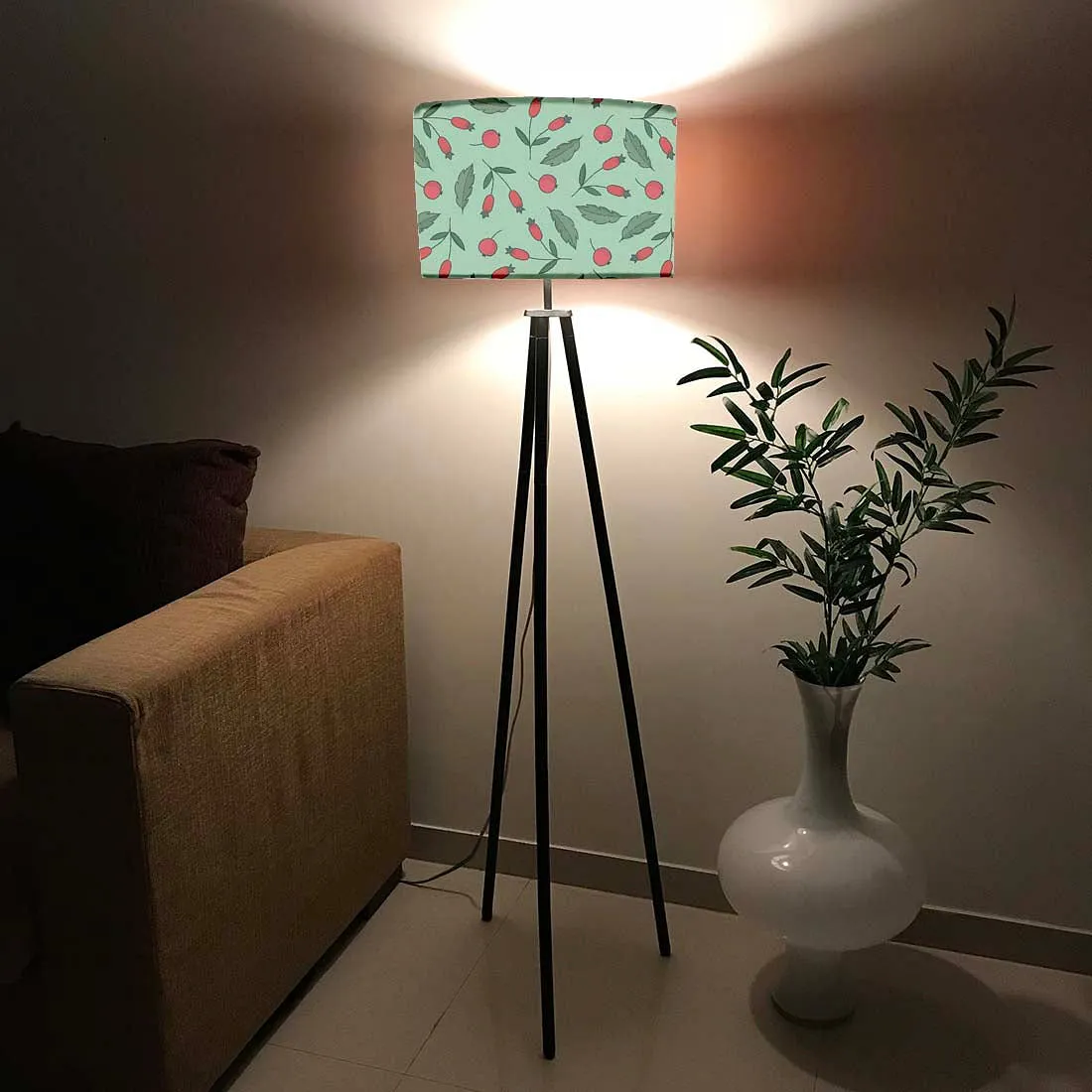 Tripod Floor Lamp Standing Light for Living Rooms -Berries and Leaves