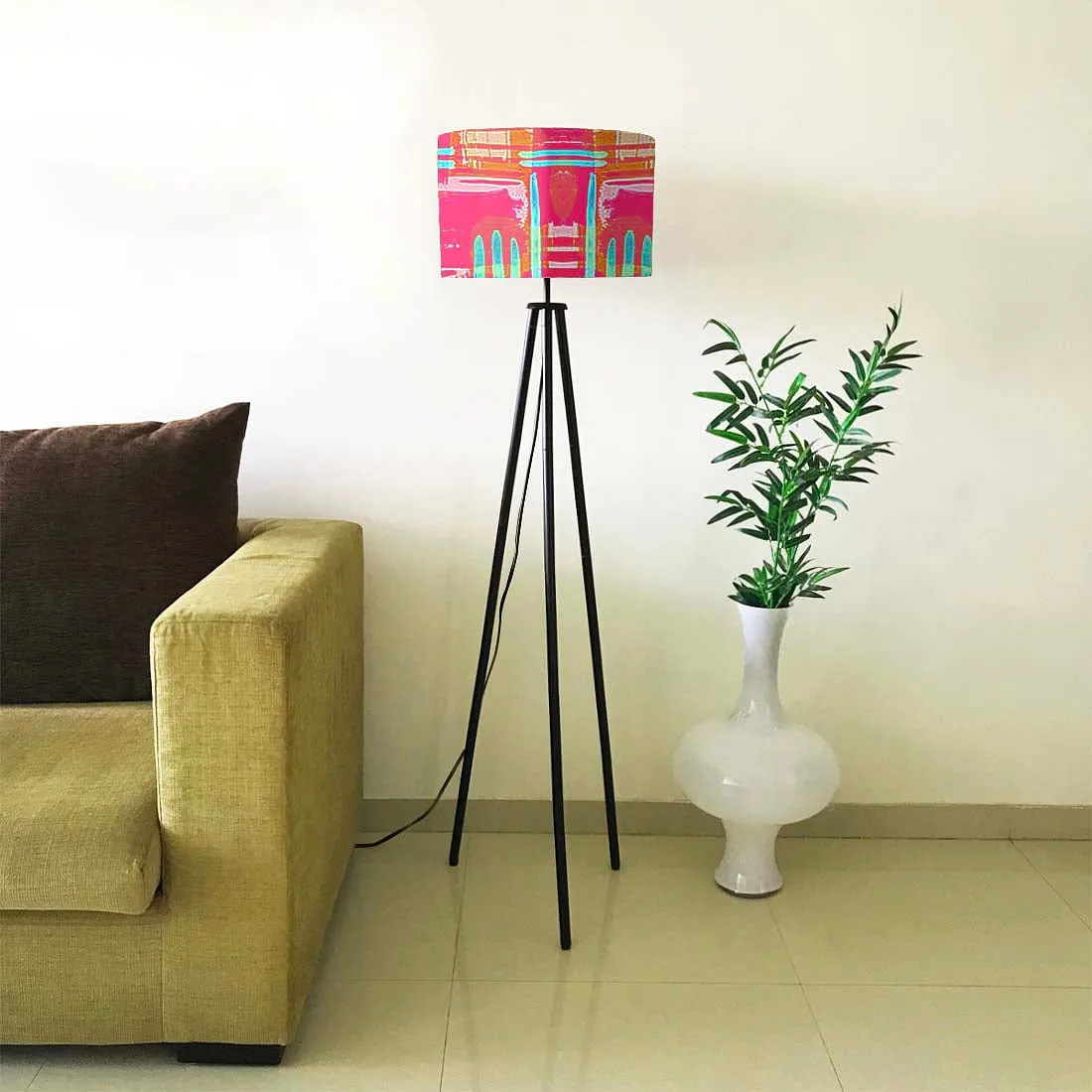 Tripod Standing Floor Lamp -Pink Abstract