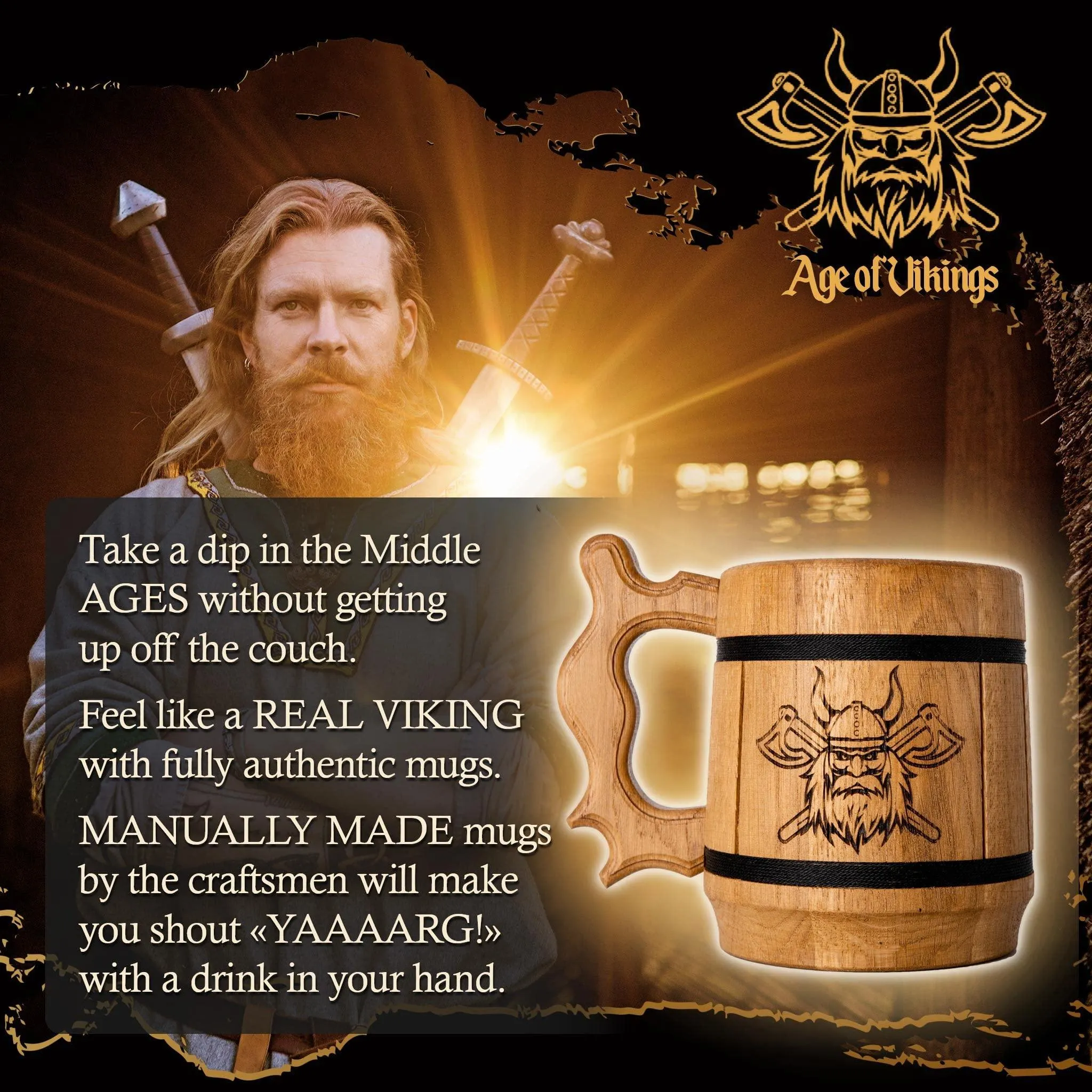 Viking Beer Mug Tankard Norse Cup for Men Stainless Steel Mug 20 oz