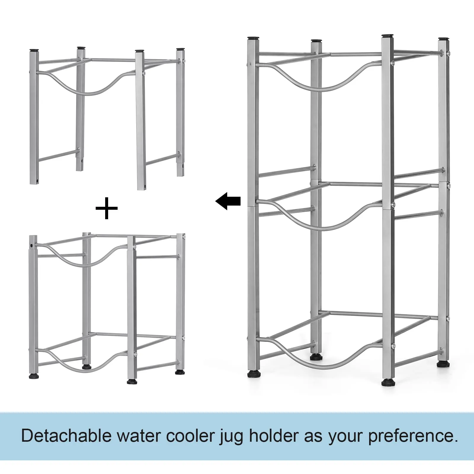 Water Cooler Jug Rack 5 Gallon Water Bottle Holder, 3 Tier Heavy Duty Water Jug Rack Display Storage Organizer for Water Dispenser, Save Space, Silver