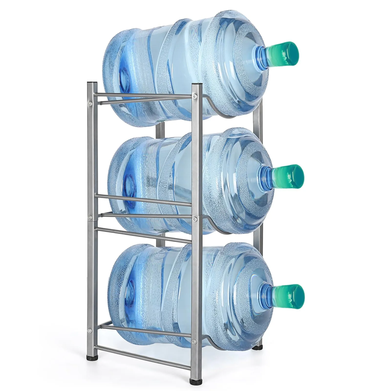 Water Cooler Jug Rack 5 Gallon Water Bottle Holder, 3 Tier Heavy Duty Water Jug Rack Display Storage Organizer for Water Dispenser, Save Space, Silver