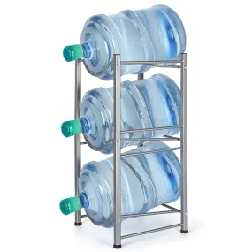 Water Cooler Jug Rack 5 Gallon Water Bottle Holder, 3 Tier Heavy Duty Water Jug Rack Display Storage Organizer for Water Dispenser, Save Space, Silver