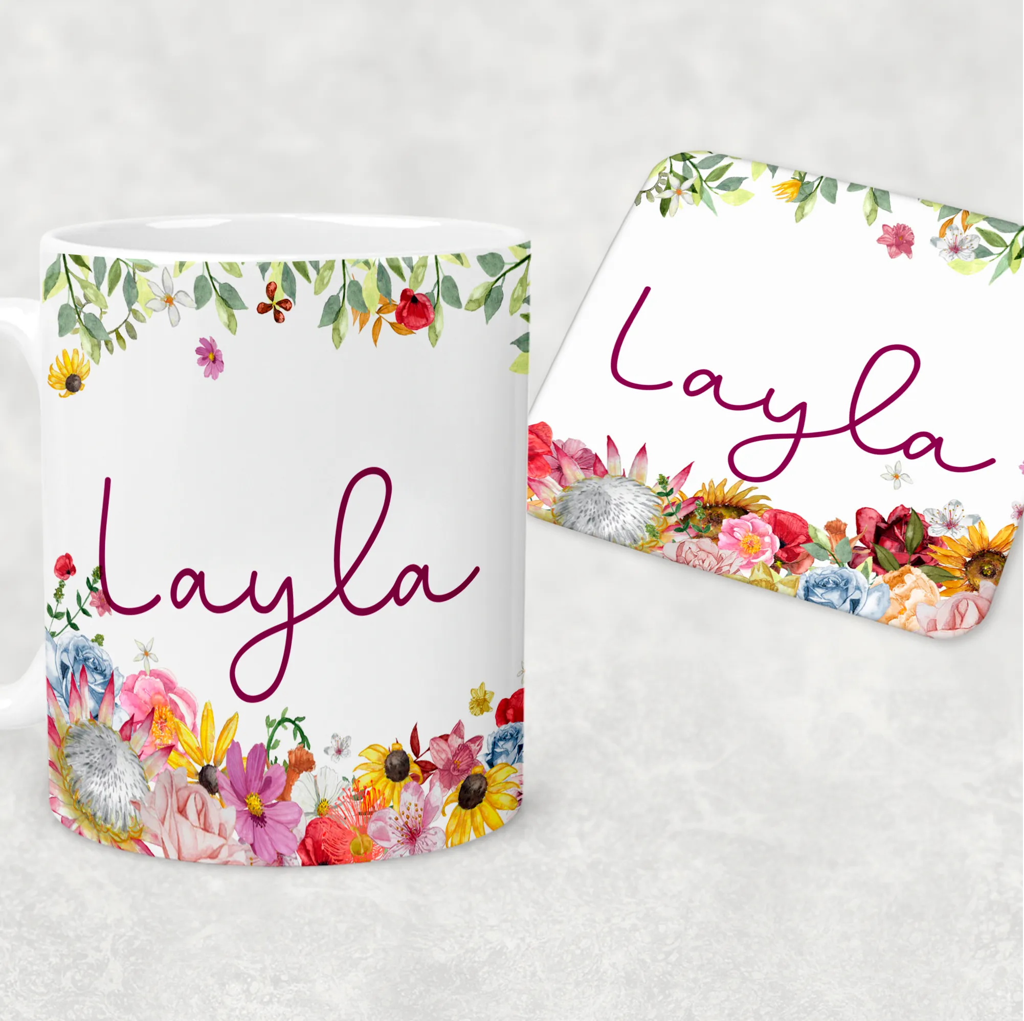 Wildflower Personalised Mug & Coaster