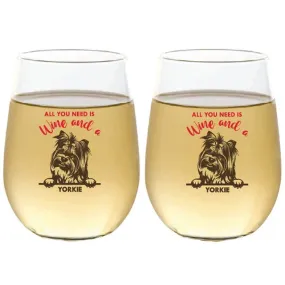 Wine-Oh! 2-Piece Stemless Shatterproof 16 oz. Wine Glasses, Yorkie