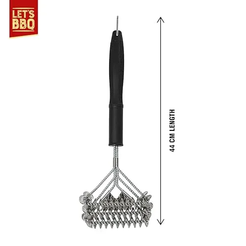 Wire Brush With Ergonomic Handle Stainless Steel Helix & Scraper Barbecue Wire Brush Grill Grate Cleaner BBQ Cleaning Tool Easily Cleans Metal Grilling Without Damage (Wide Head) - 1534