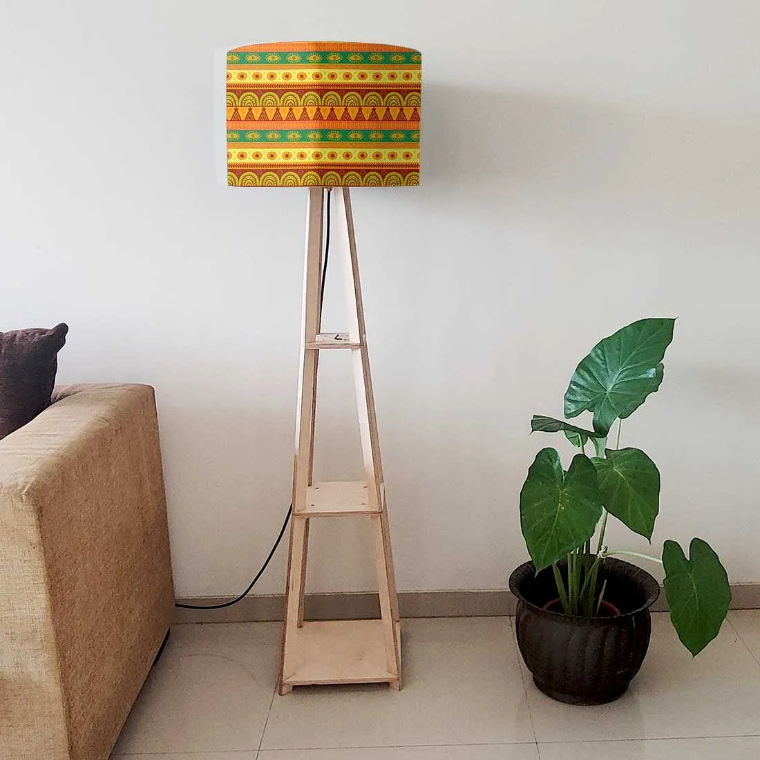 Wooden Floor Lamp  -  Aztec Yellow