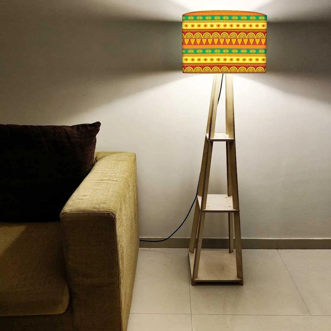 Wooden Floor Lamp  -  Aztec Yellow