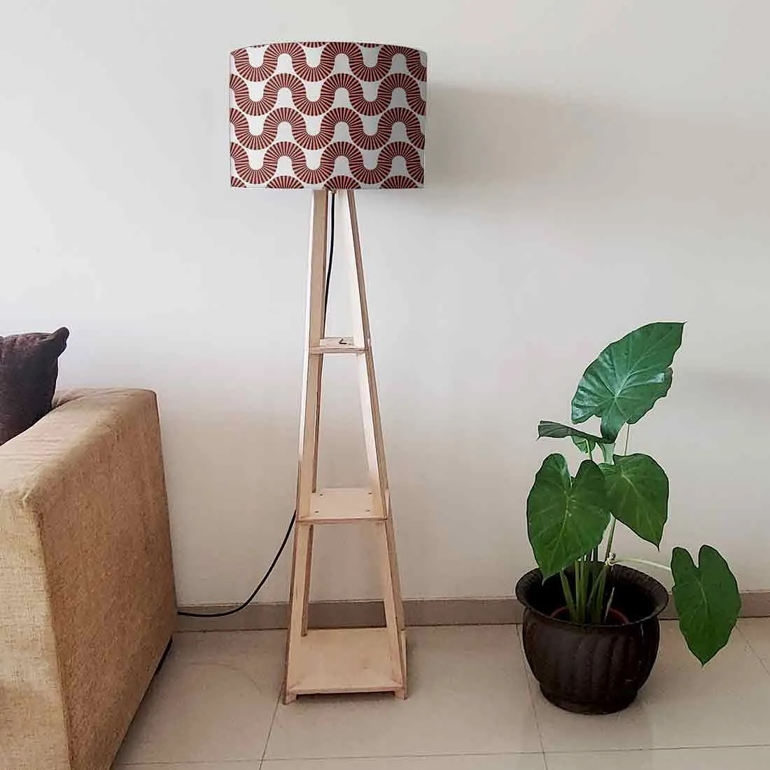 Wooden Floor Lamp  -   Peach Color Retro Art