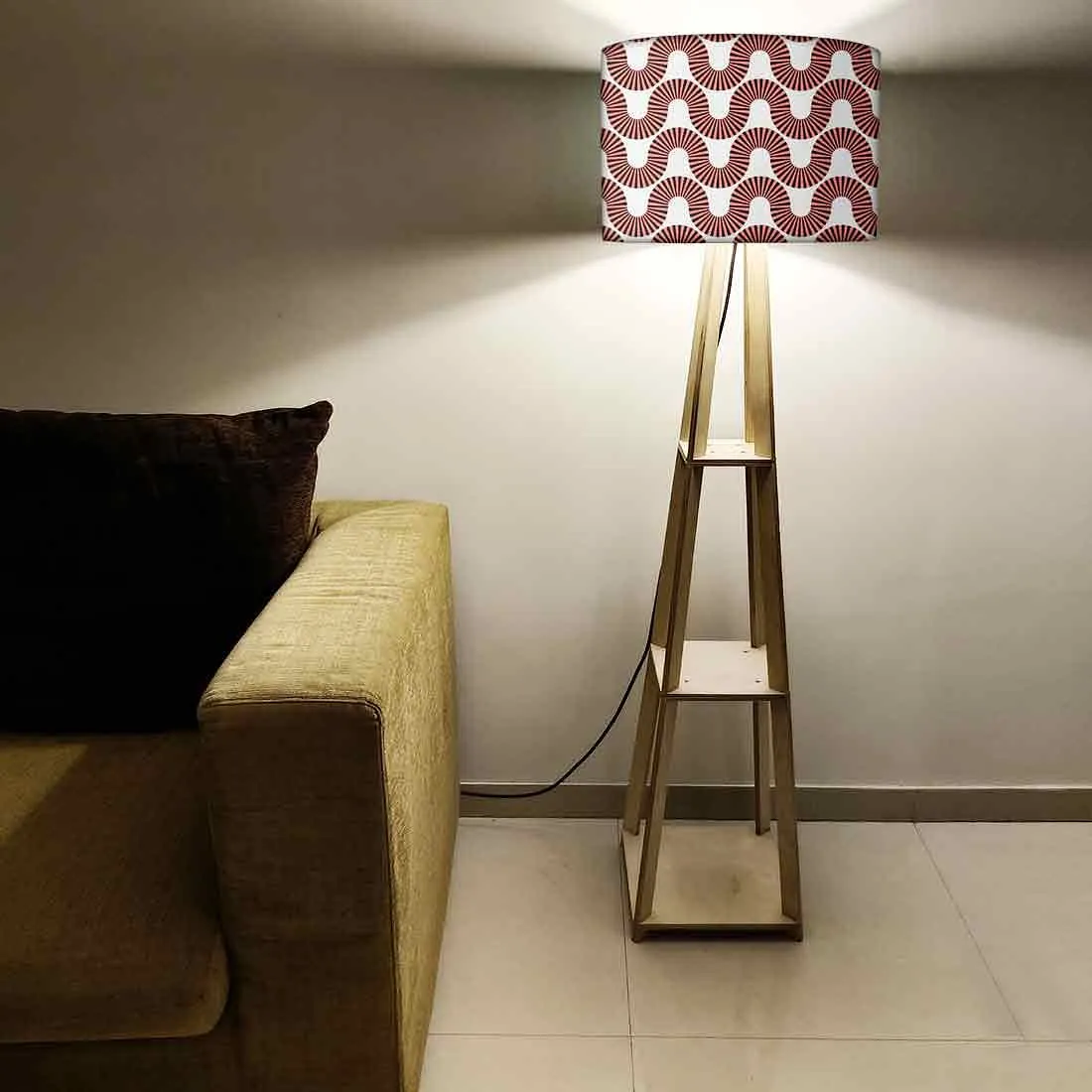 Wooden Floor Lamp  -   Peach Color Retro Art