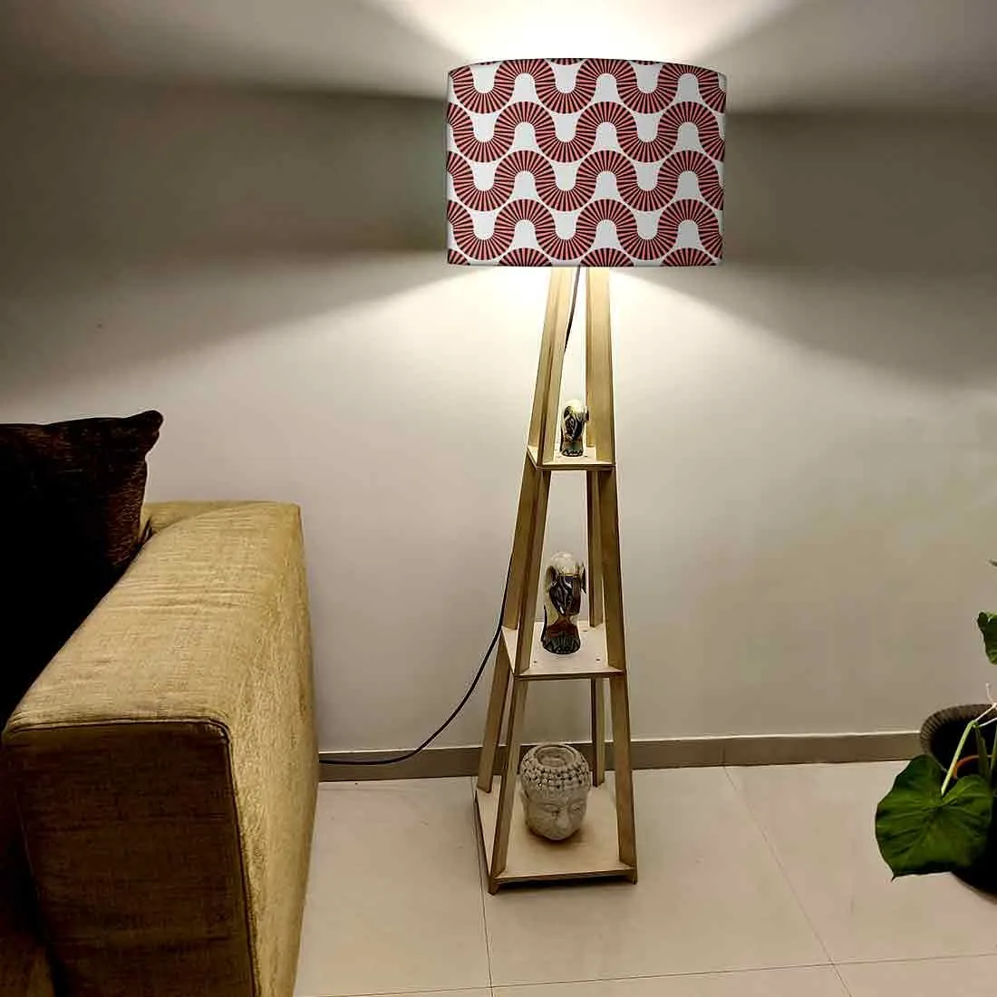 Wooden Floor Lamp  -   Peach Color Retro Art